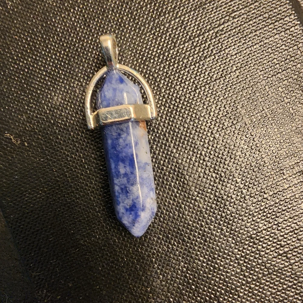 BLUE SODALITE DOUBLE POINT STONE CHAKRA PENDANT NECKLACE HEXAGON W/CORD ☆